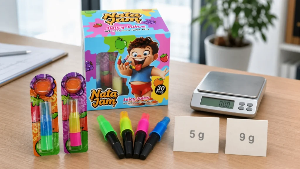 Finger Dipping Candy Pack Size: 5 g vs 9 g