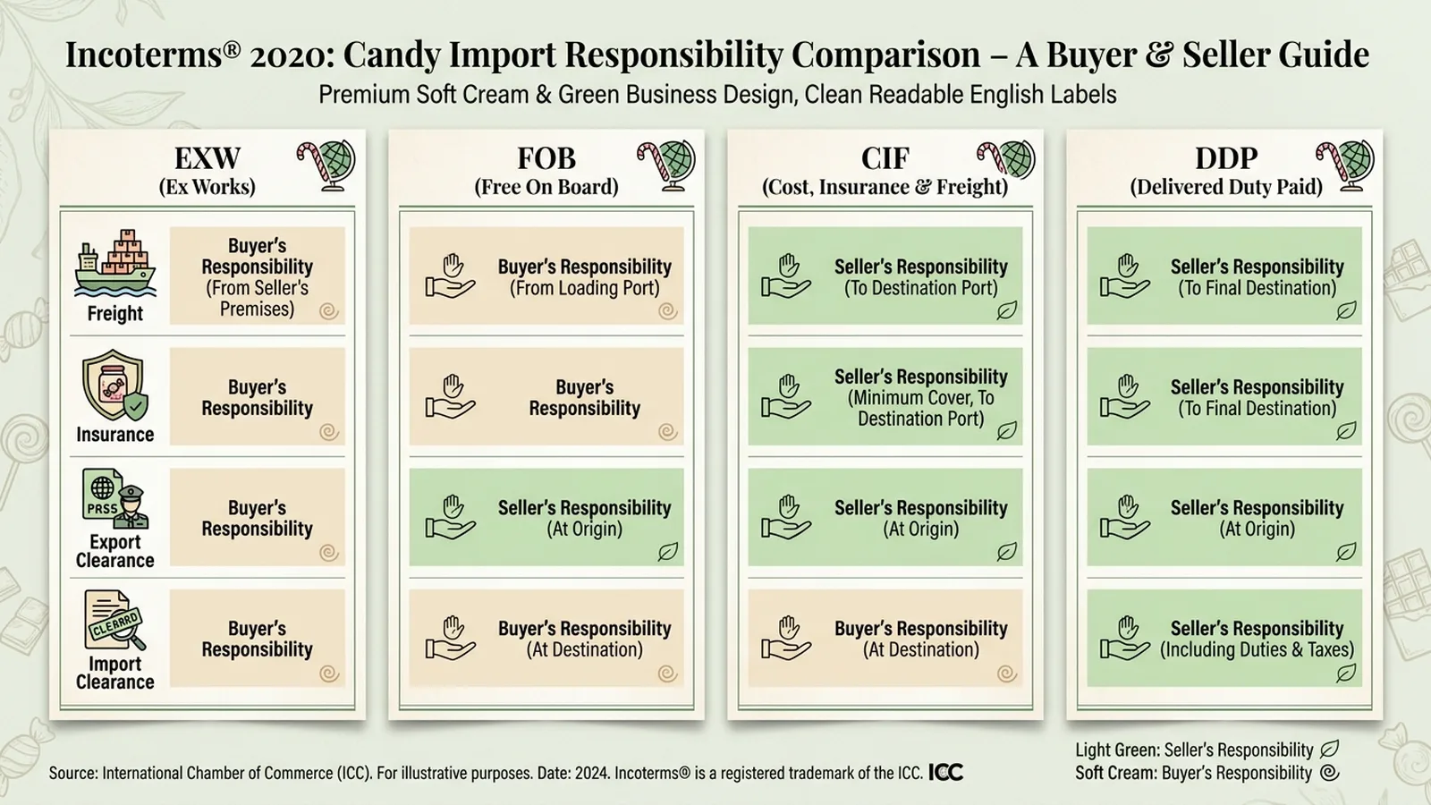Incoterms 2020 decision matrix for candy importers