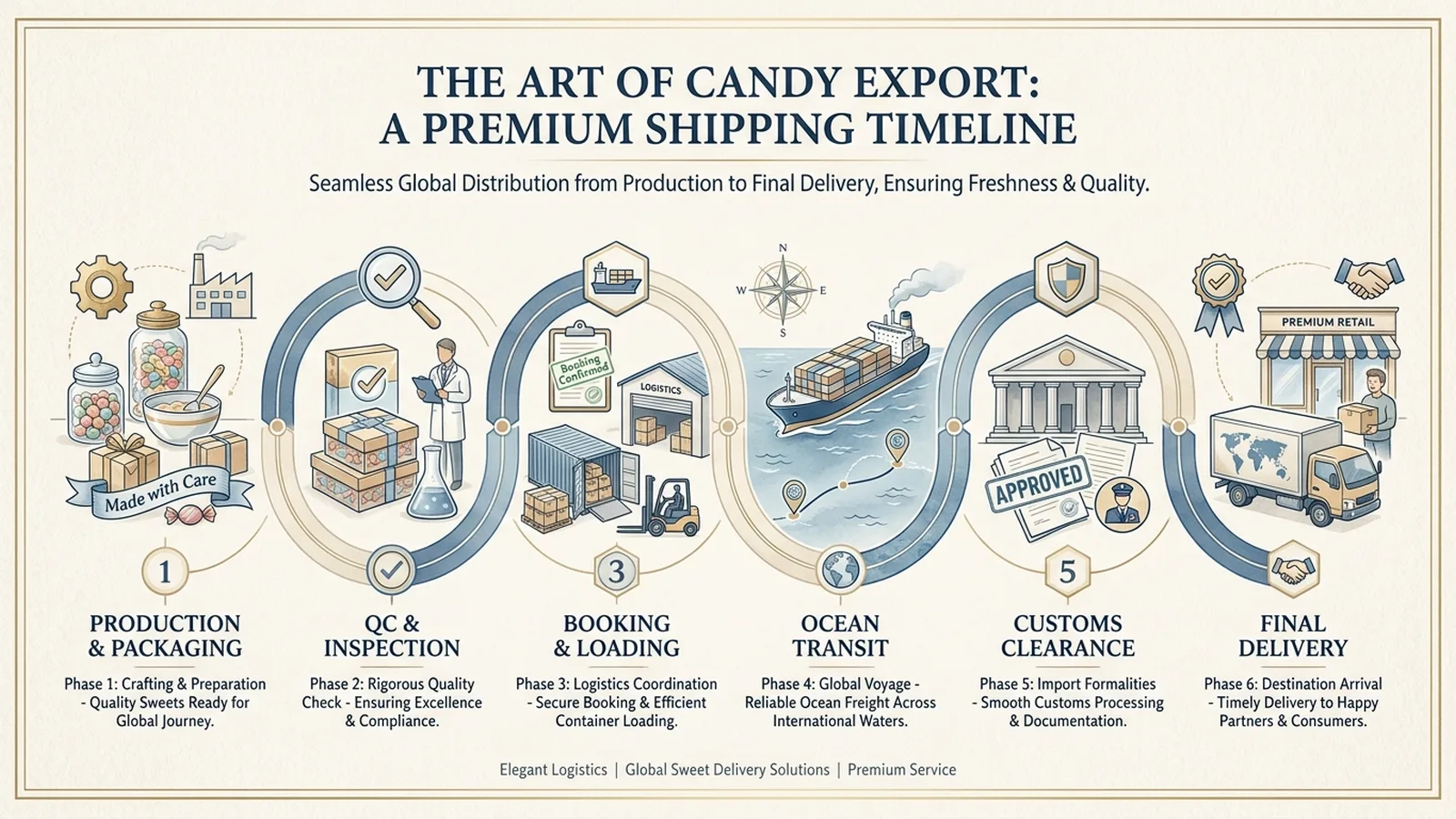 Typical candy export timeline from production to delivery